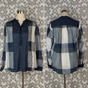 Lucky Brand Cotton and Linen Button Up Blouse